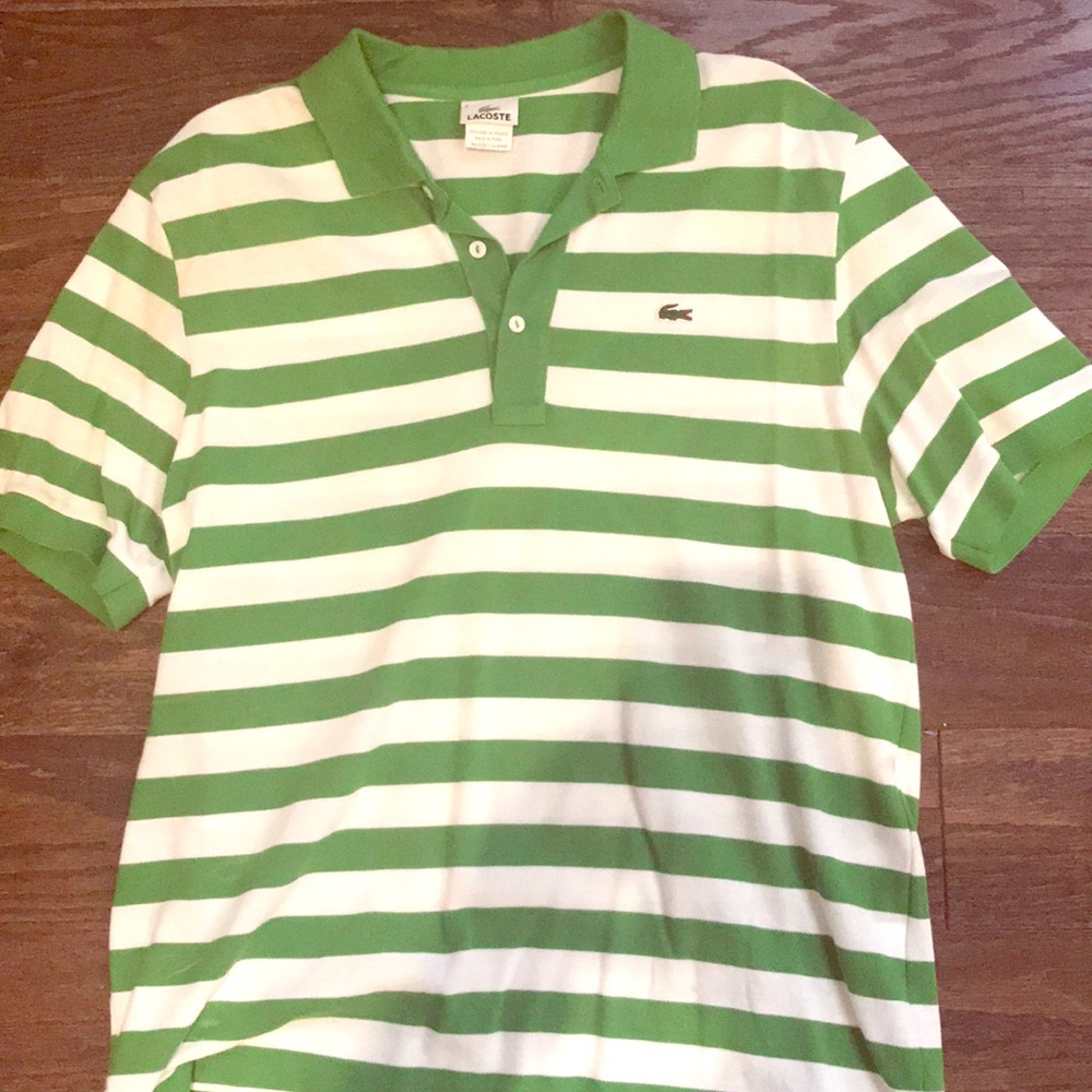 Lacoste Green and White Striped Polo